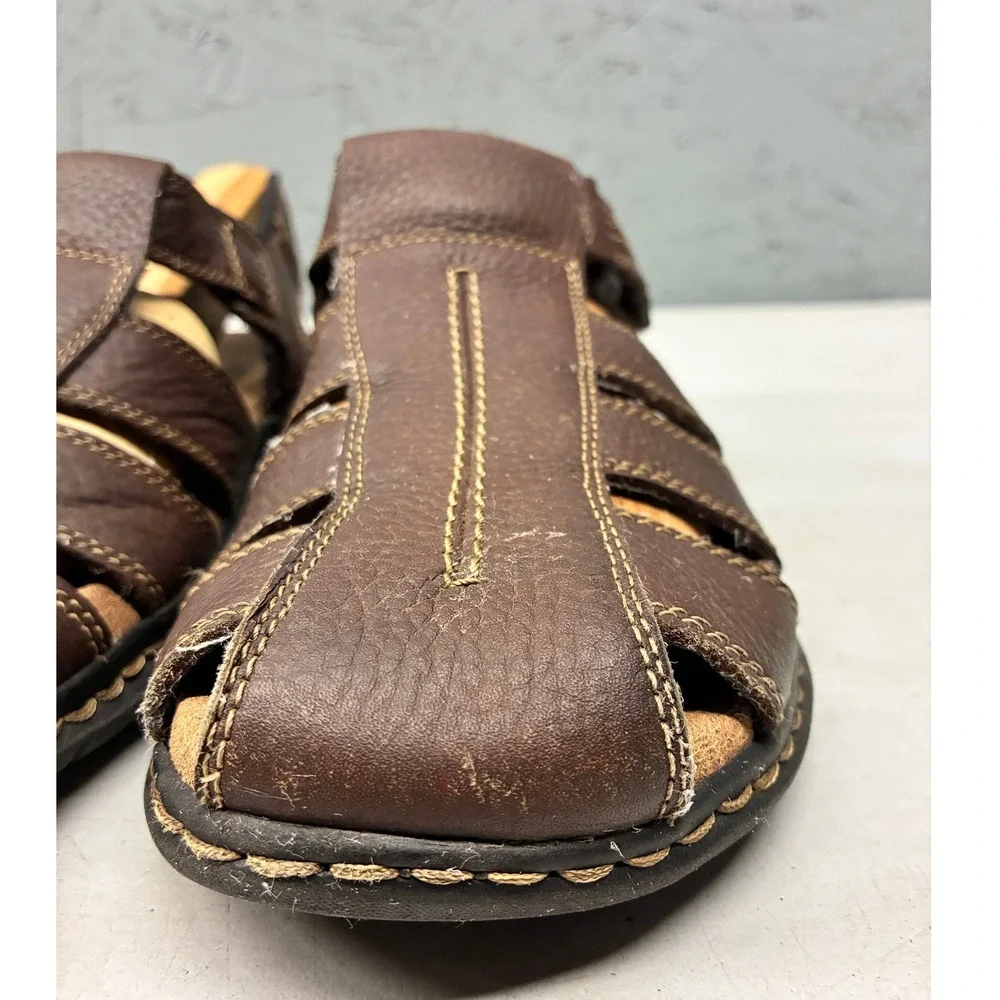 Dr. Scholls Gaston Fisherman Sandals Men's 9M Brown Leather Memory Foam Comfort